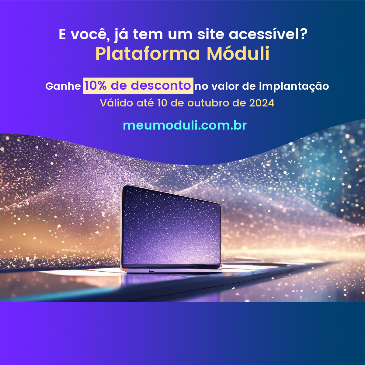 Ilustração de computador laptop em tons de lilás por cima de uma base espelhada que vai até o infinito. Ganhe 10% de desconto no valor de implantação
 Válido até 10 de outubro de 2024.