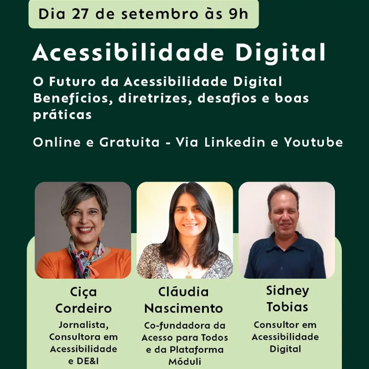 Dia 27 de setembro às 9h - O Futuro da Acessibilidade Digital - Palestra Online e Gratuita