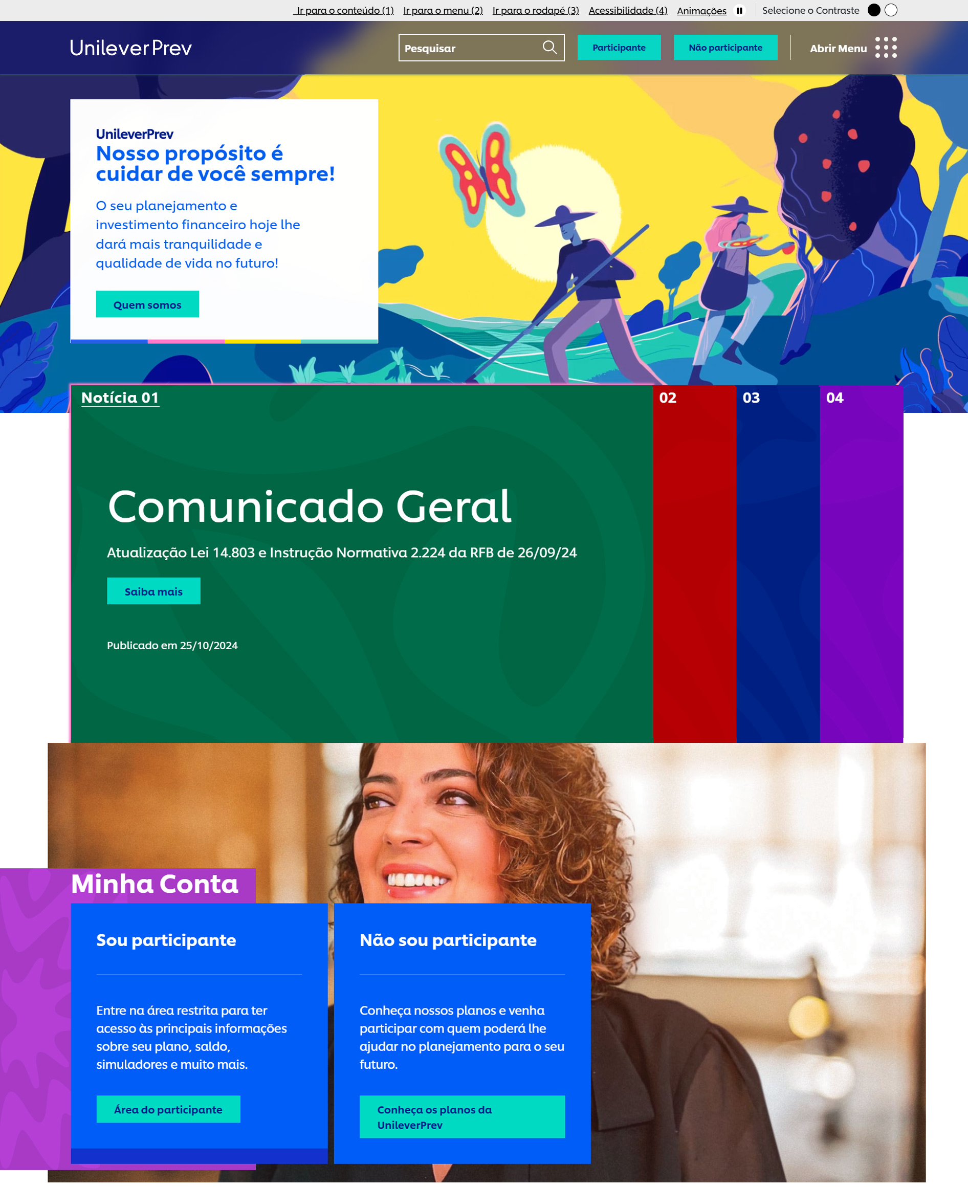 Layout da página inicial do site da UnileverPrev